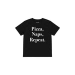 Pizza Naps Repeat Çocuk Tişört — Siyah — ön görünüm