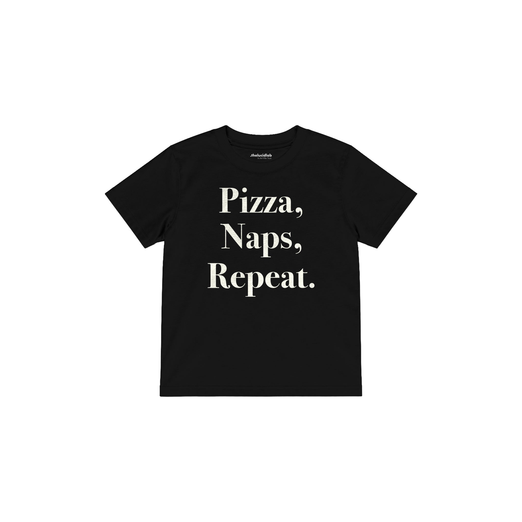 Pizza Naps Repeat Çocuk Tişört — Siyah — ön görünüm