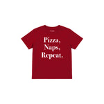Pizza Naps Repeat Çocuk Tişört — Kırmızı — ön görünüm