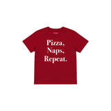 Pizza Naps Repeat Çocuk Tişört — Kırmızı — ön görünüm