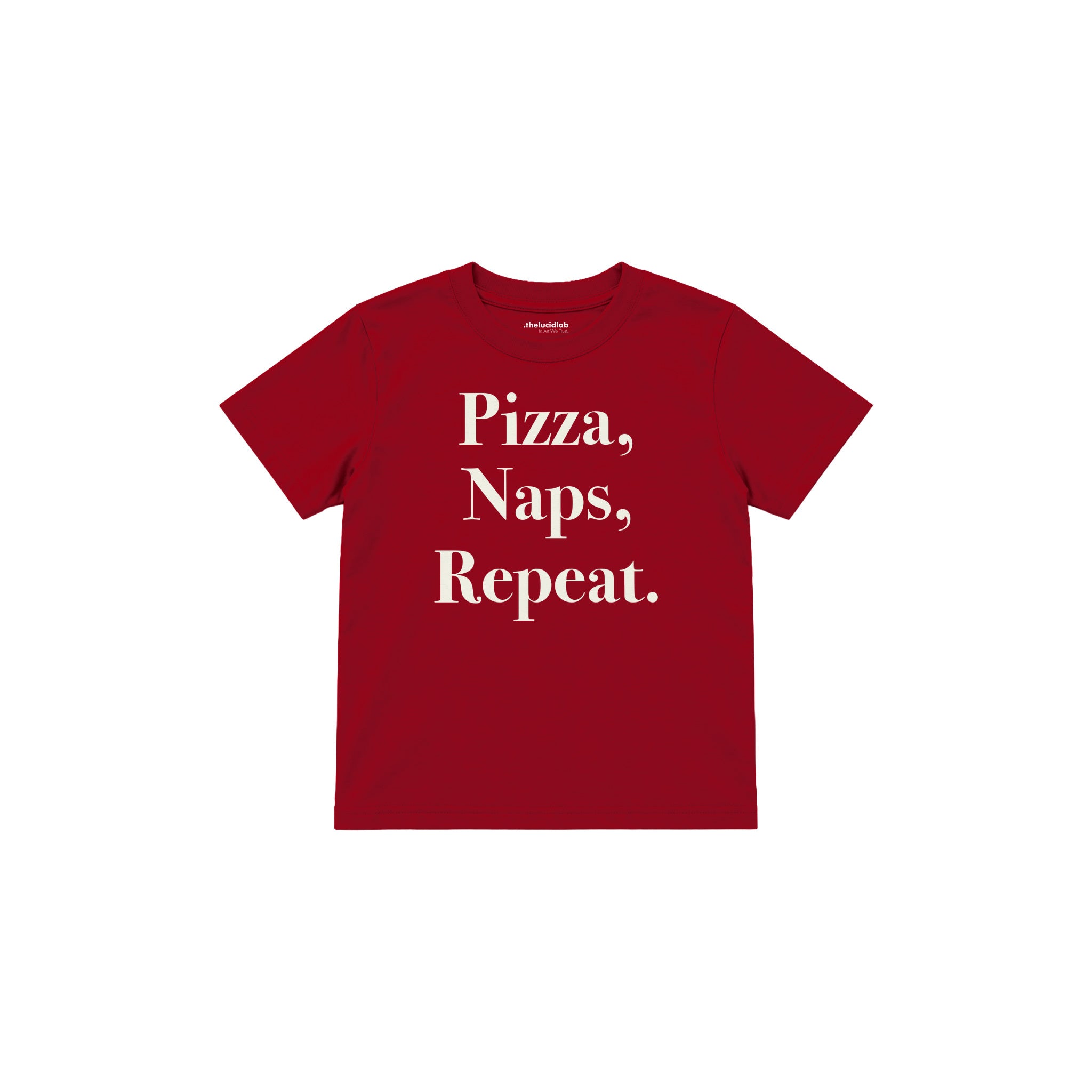Pizza Naps Repeat Çocuk Tişört — Kırmızı — ön görünüm