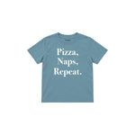 Pizza Naps Repeat Çocuk Tişört — Çelik Mavi — ön görünüm