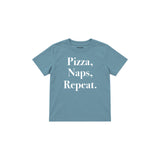 Pizza Naps Repeat Çocuk Tişört — Çelik Mavi — ön görünüm
