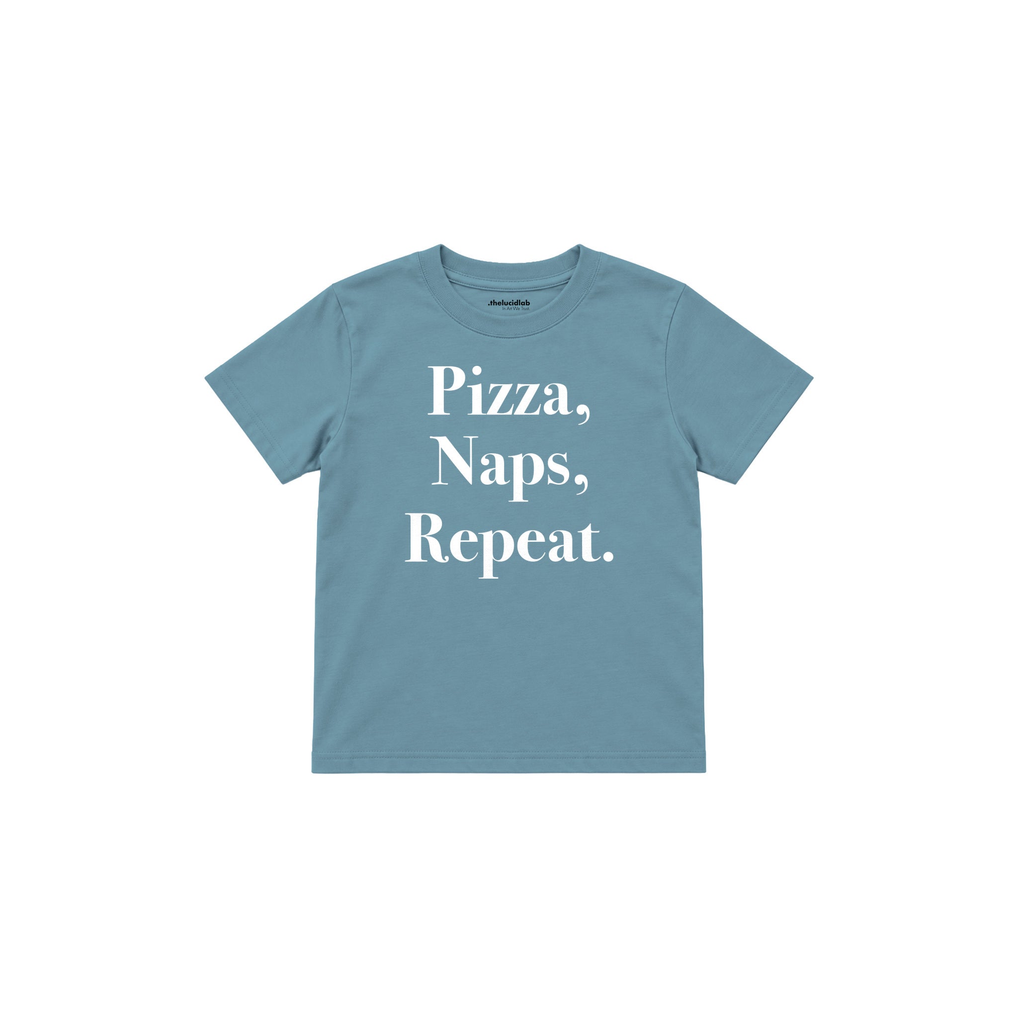 Pizza Naps Repeat Çocuk Tişört — Çelik Mavi — ön görünüm