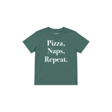 Pizza Naps Repeat Çocuk Tişört — Yeşil — ön görünüm