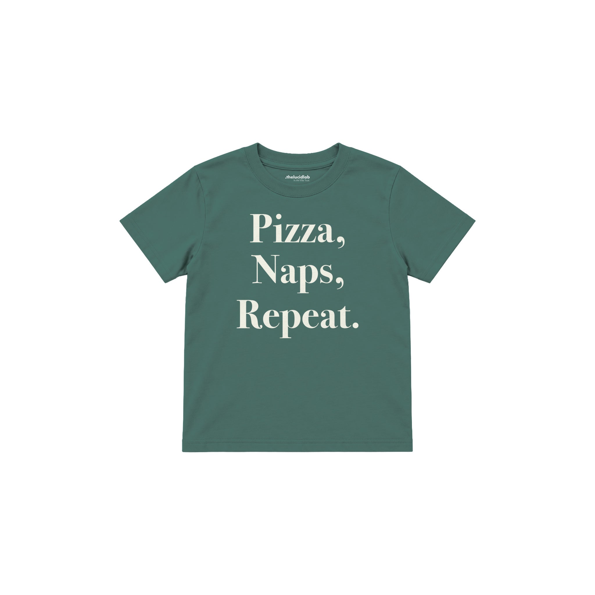 Pizza Naps Repeat Çocuk Tişört — Yeşil — ön görünüm