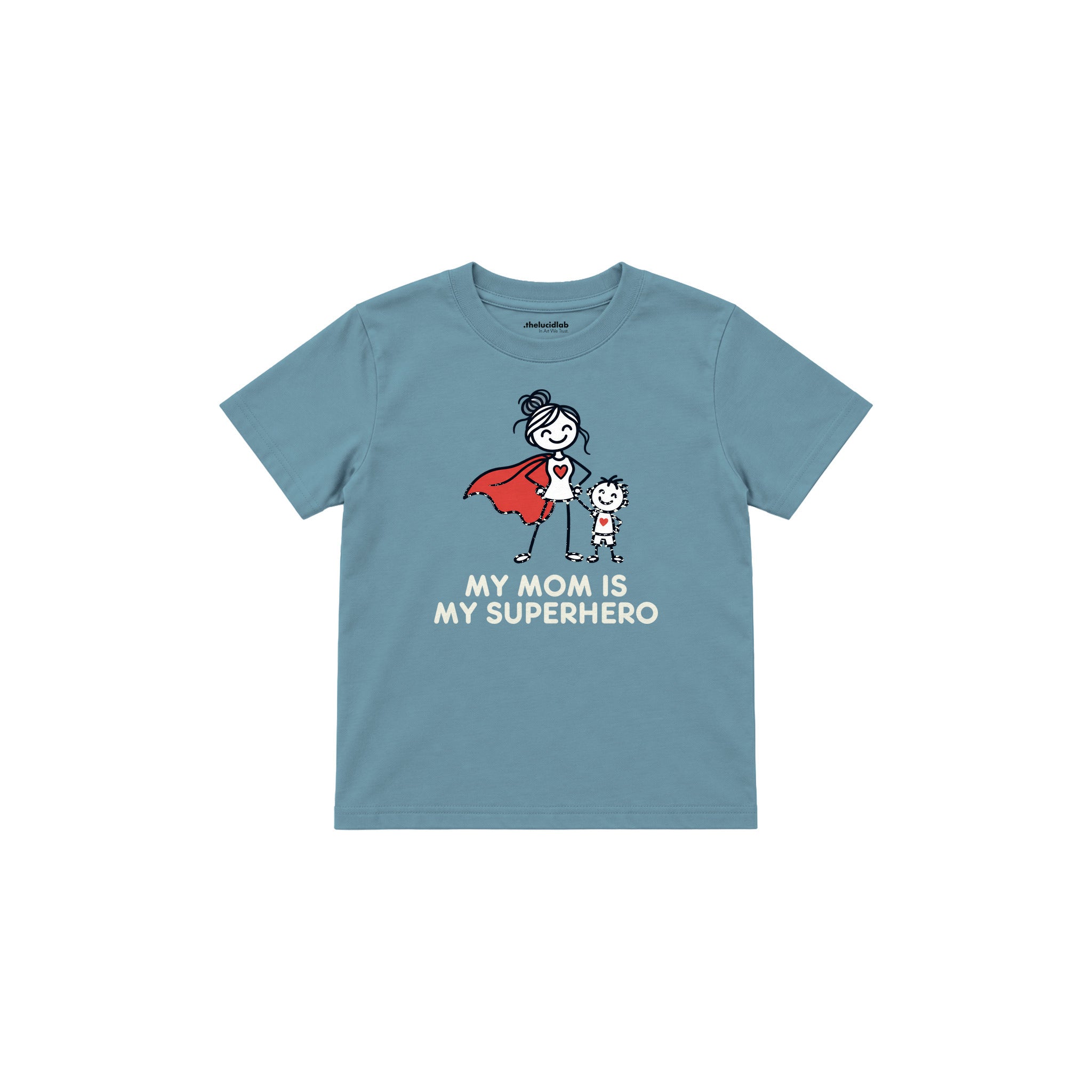 MY MOM IS MY SUPERHERO Çocuk Tişört — Çelik Mavi — ön görünüm