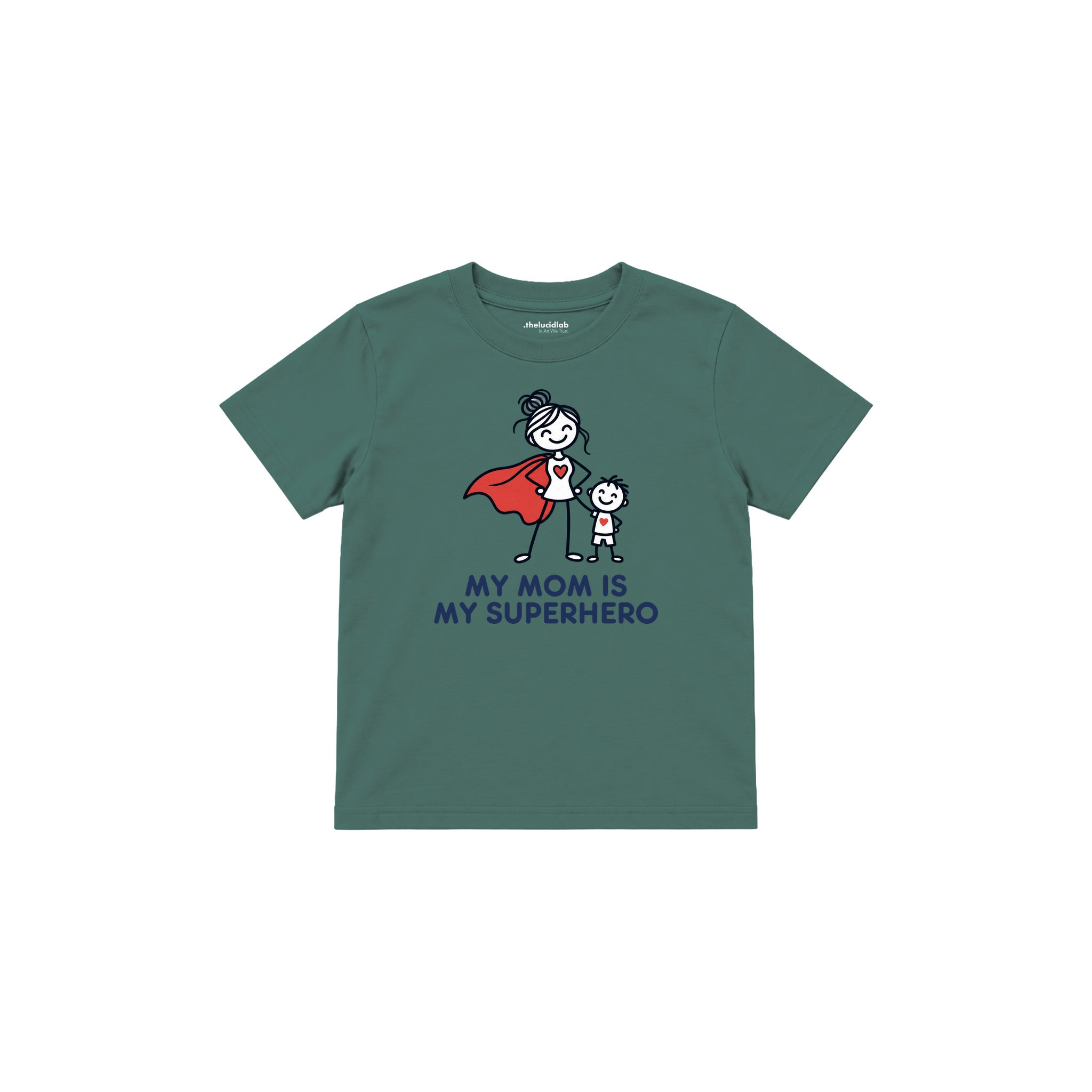 MY MOM IS MY SUPERHERO Çocuk Tişört — Yeşil — ön görünüm