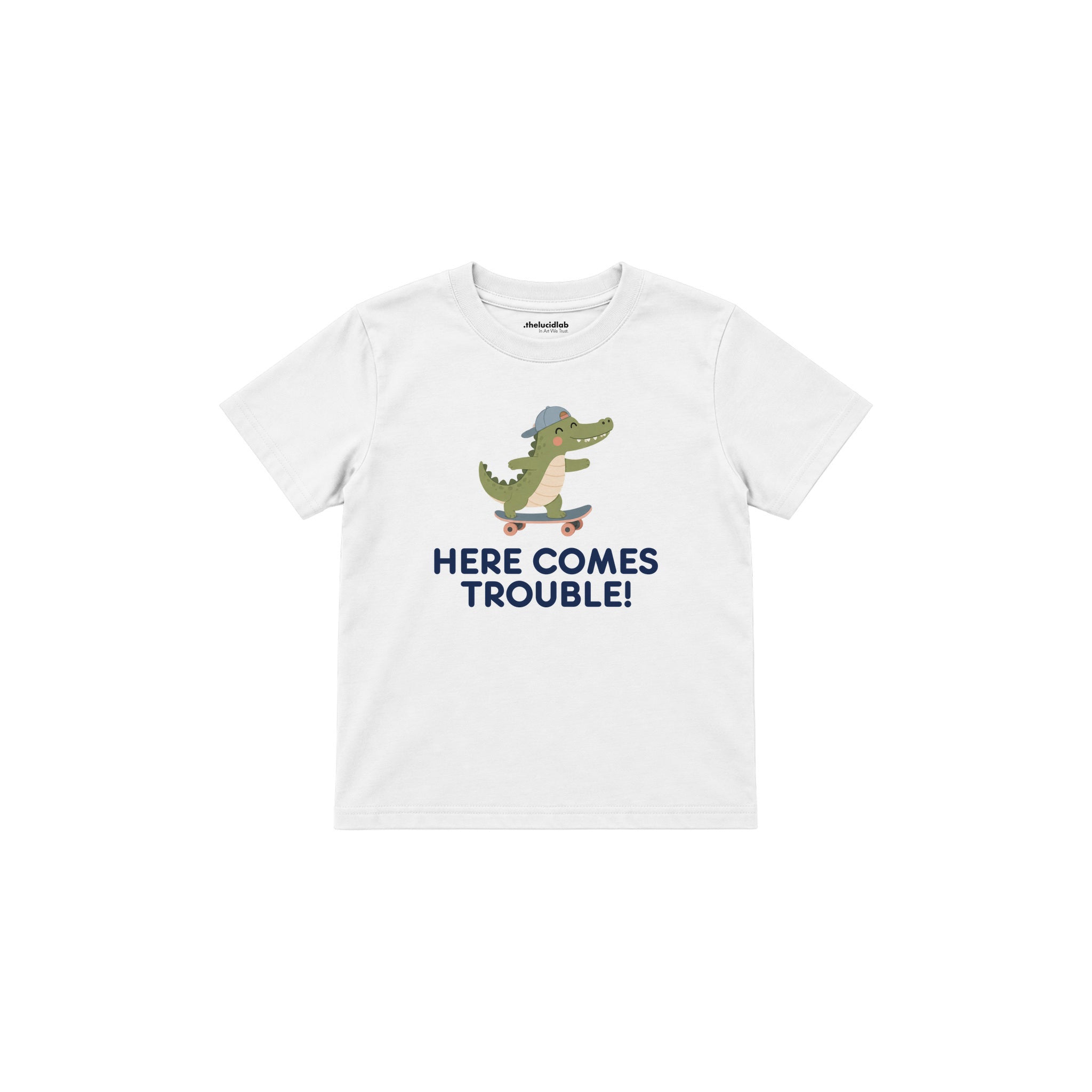Skater Crocodile Çocuk Tişört — Beyaz — ön görünüm