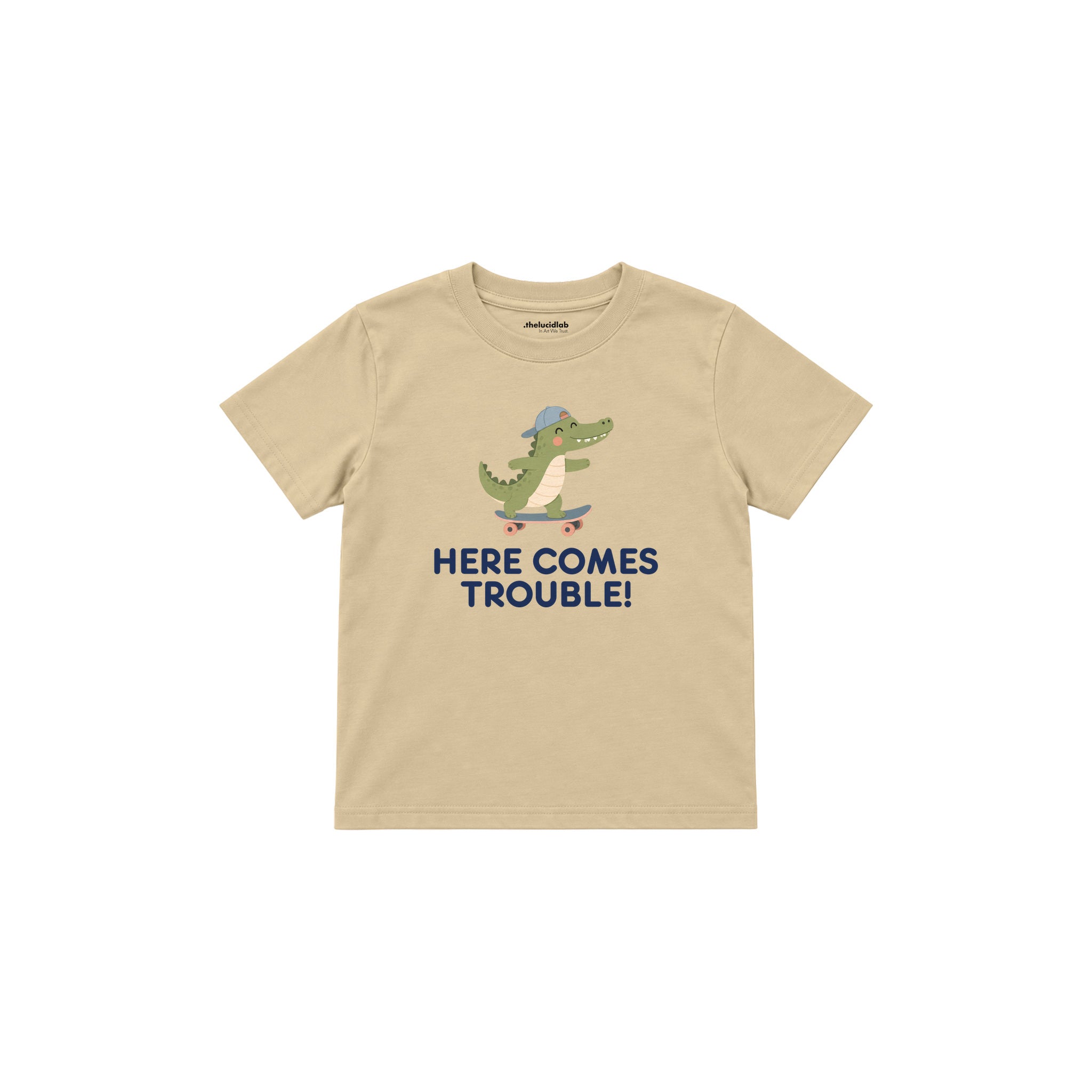 Skater Crocodile Çocuk Tişört — Krem — ön görünüm