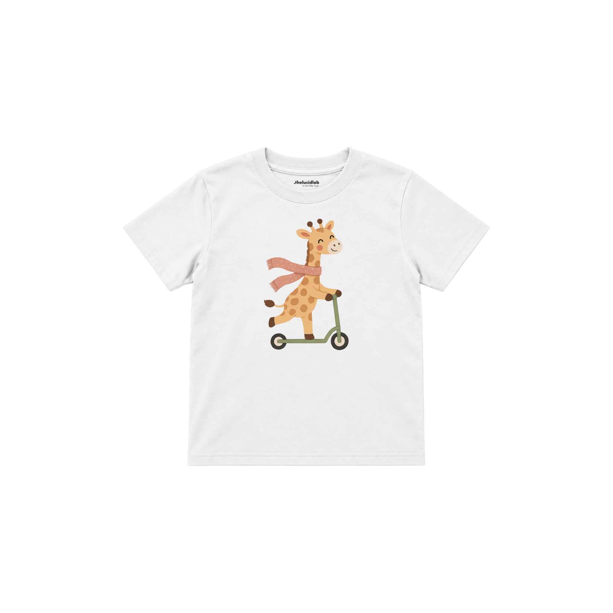 Scooter Giraffe Çocuk Tişört — Beyaz — ön görünüm