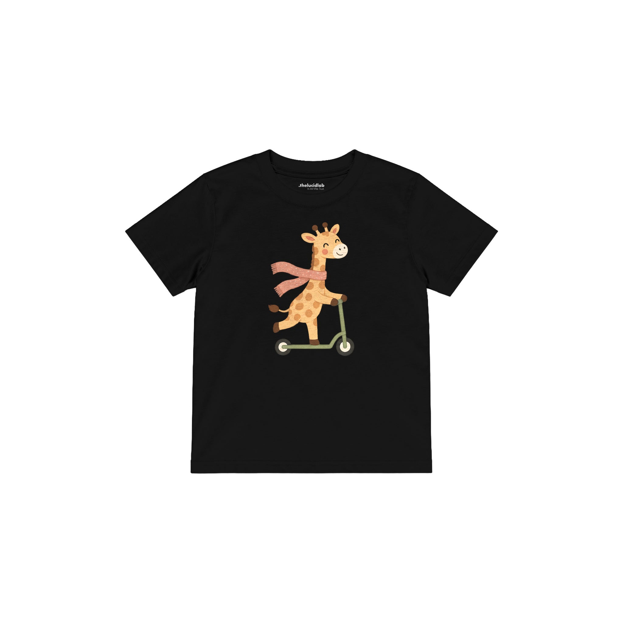 Scooter Giraffe Çocuk Tişört — Siyah — ön görünüm