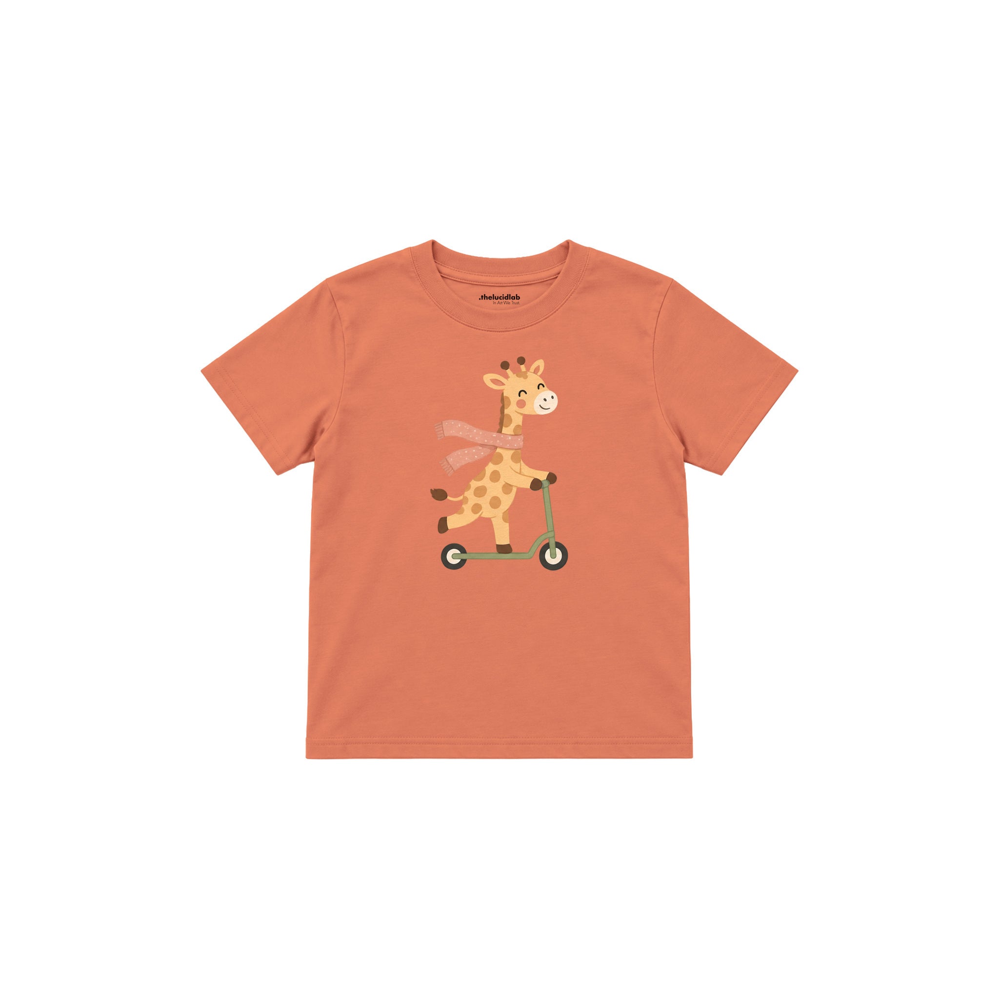 Scooter Giraffe Çocuk Tişört — Somon — ön görünüm