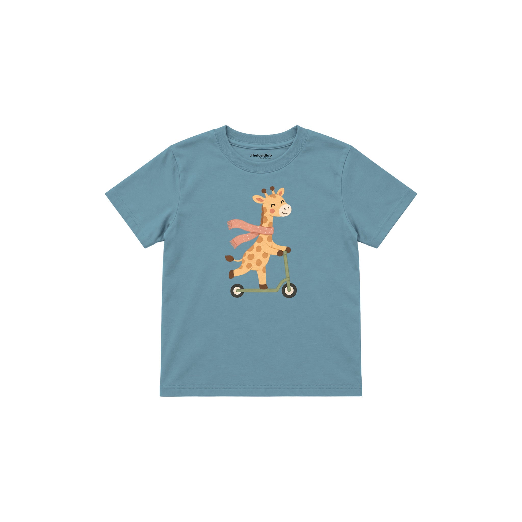 Scooter Giraffe Çocuk Tişört — Çelik Mavi — ön görünüm