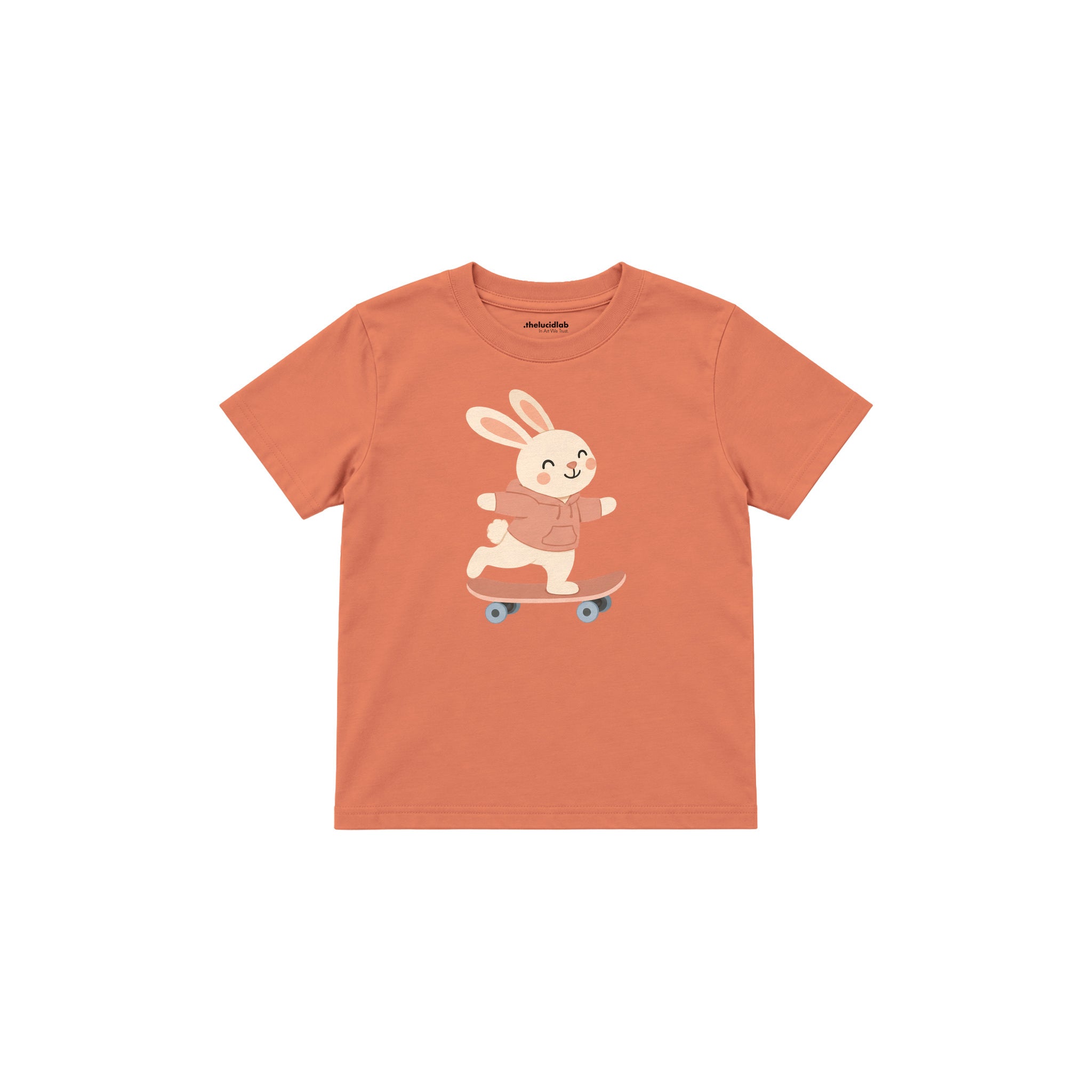 Skater Bunny Çocuk Tişört — Somon — ön görünüm