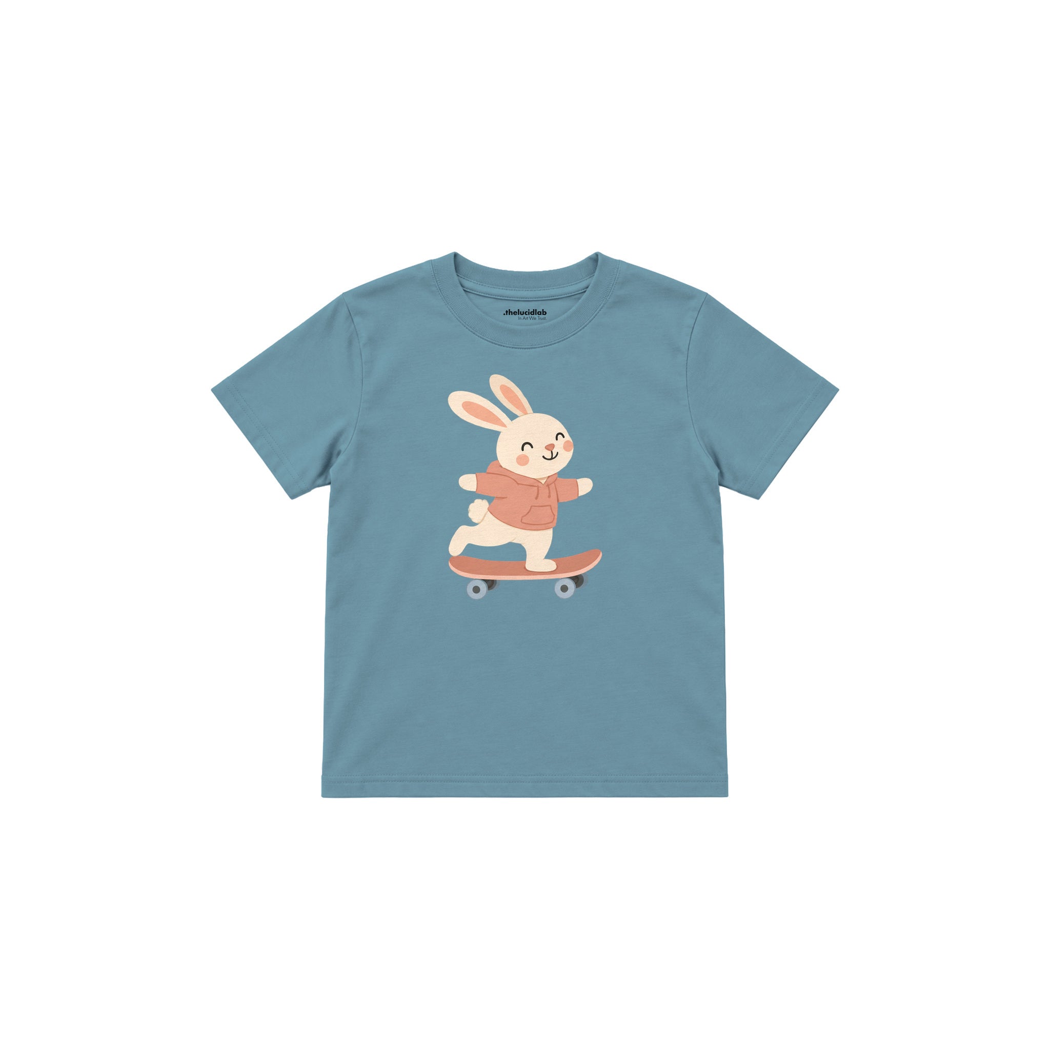 Skater Bunny Çocuk Tişört — Çelik Mavi — ön görünüm