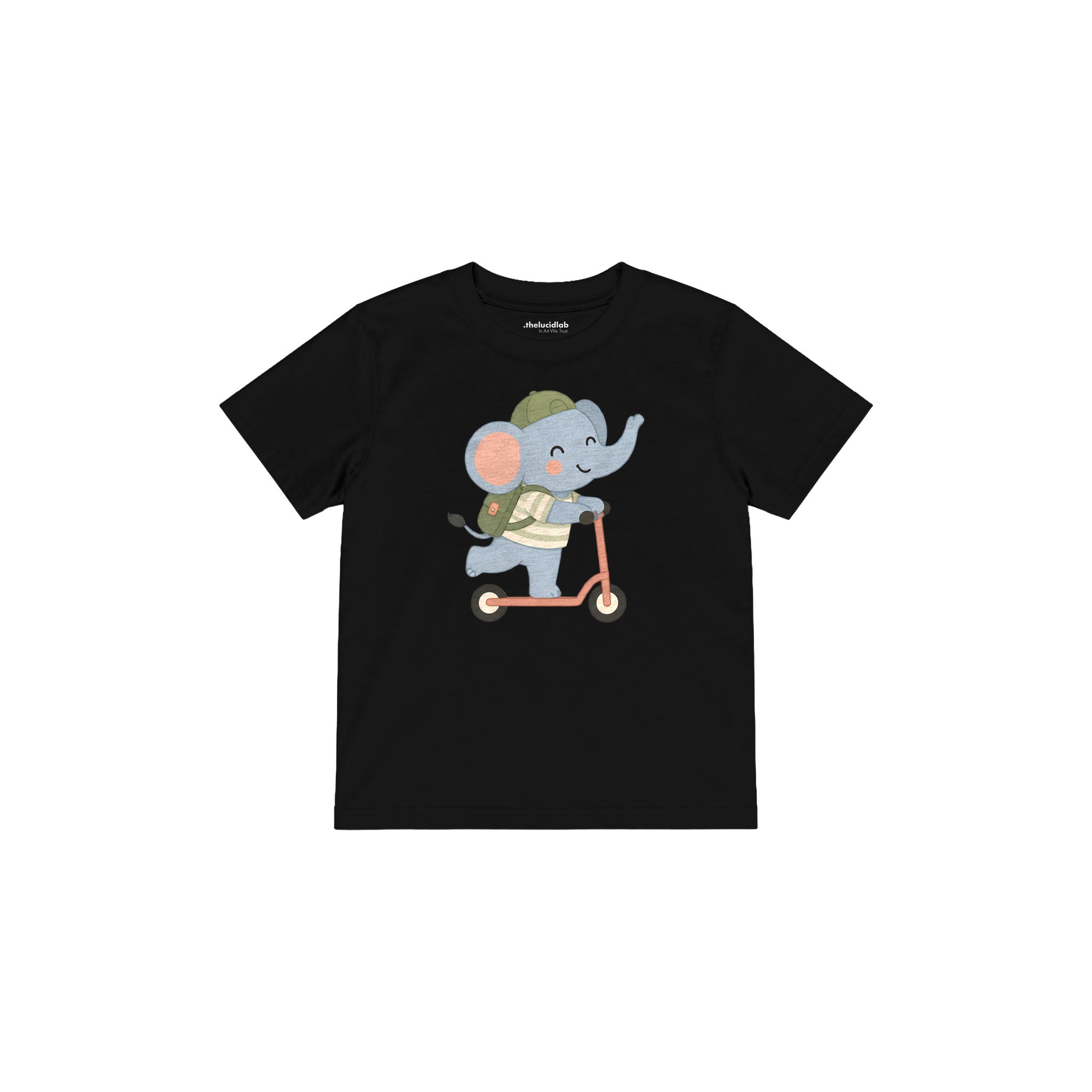 Scooter Elephant Çocuk Tişört — Siyah — ön görünüm