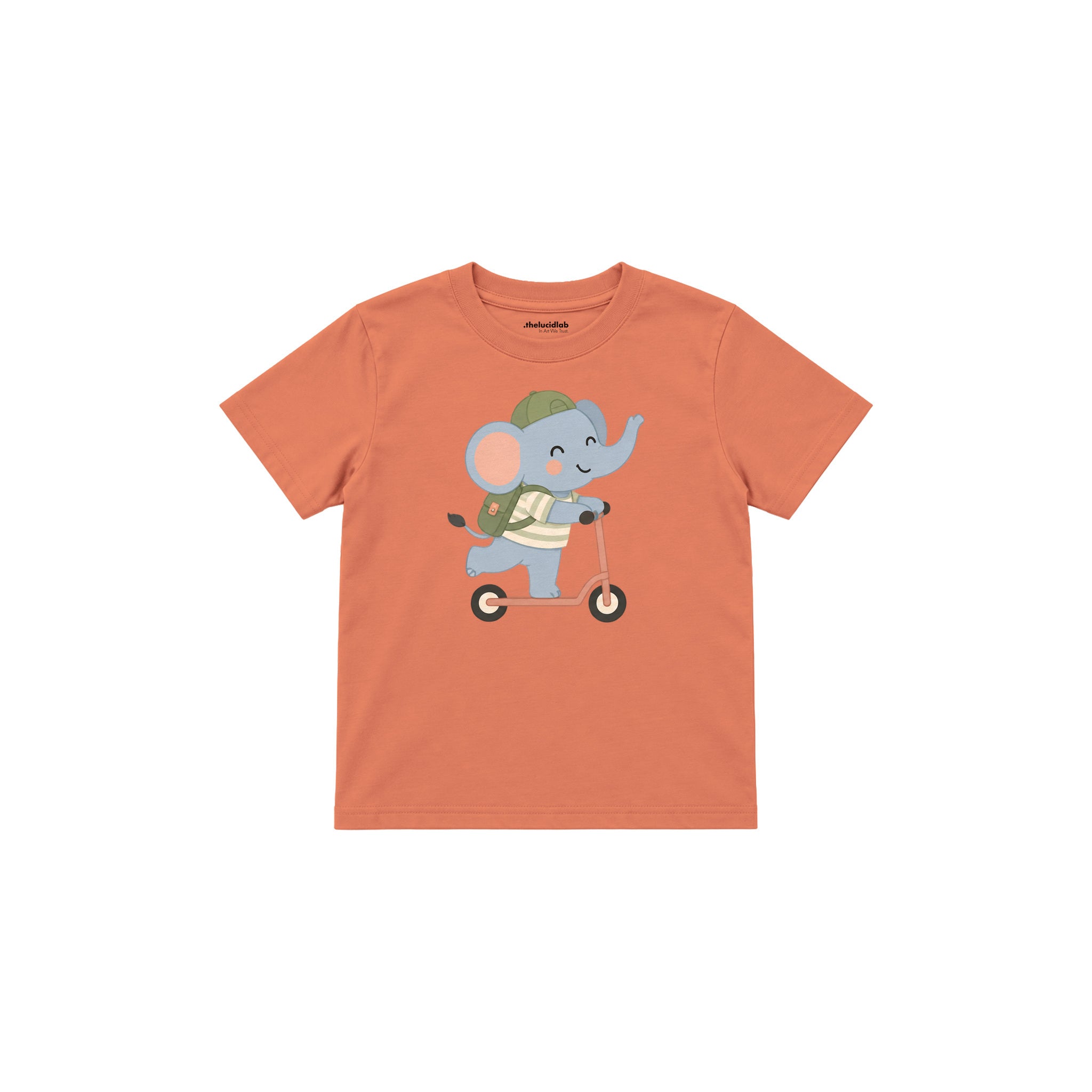 Scooter Elephant Çocuk Tişört — Somon — ön görünüm