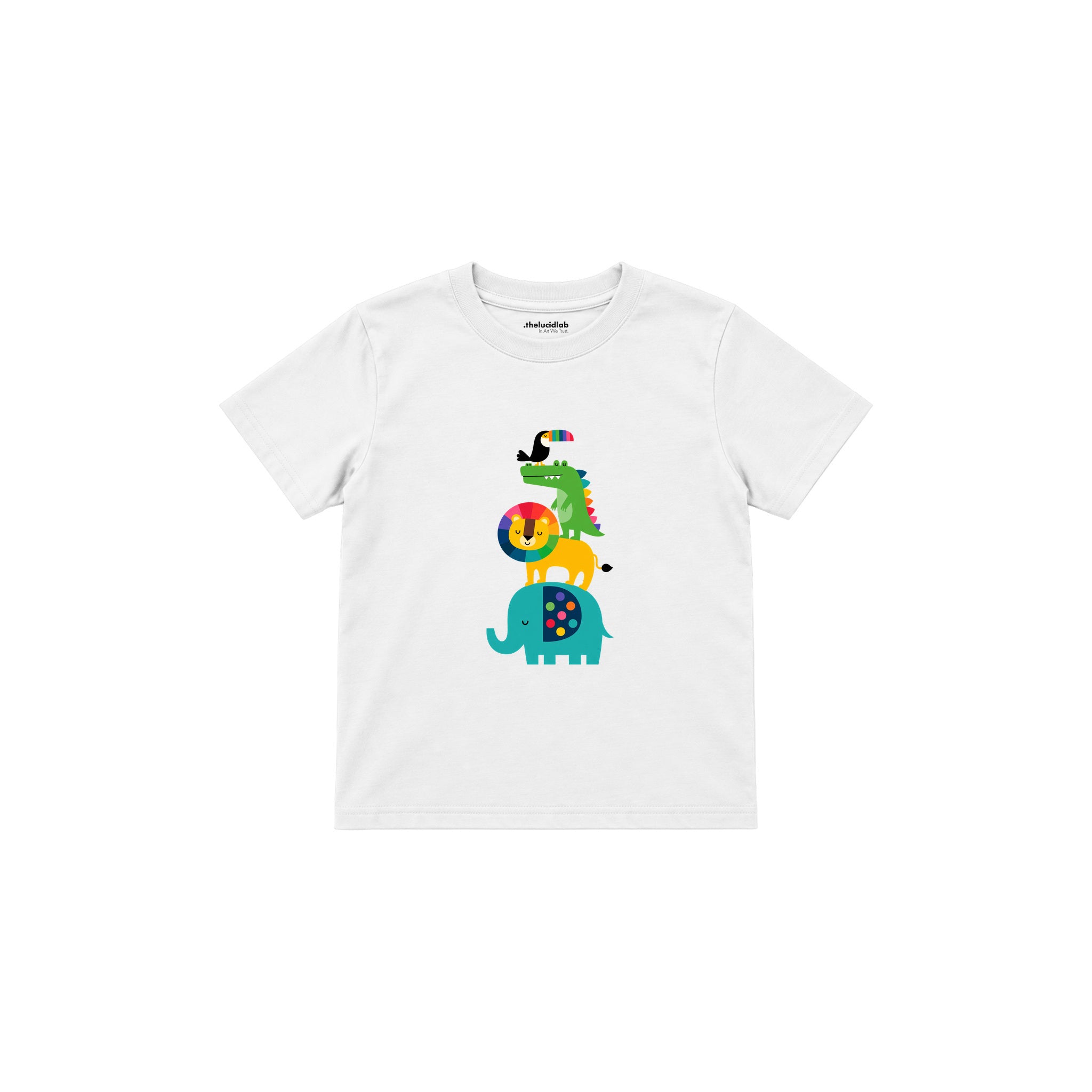 Rainbow Animal Friends Çocuk Tişört — Beyaz — ön görünüm