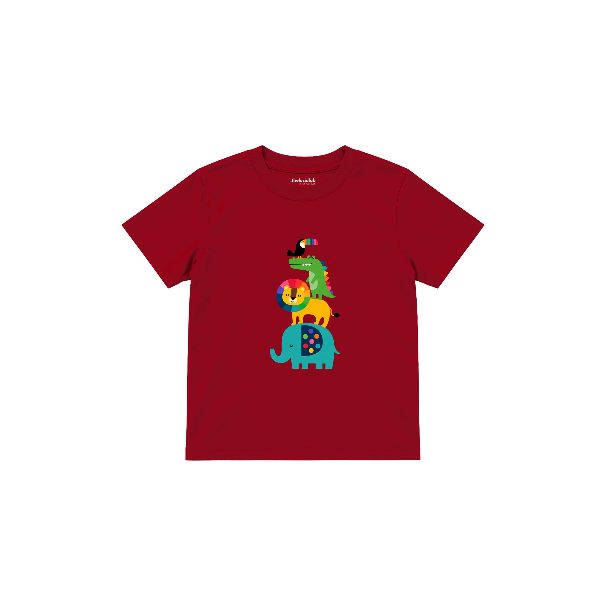 Rainbow Animal Friends Çocuk Tişört — Kırmızı — ön görünüm