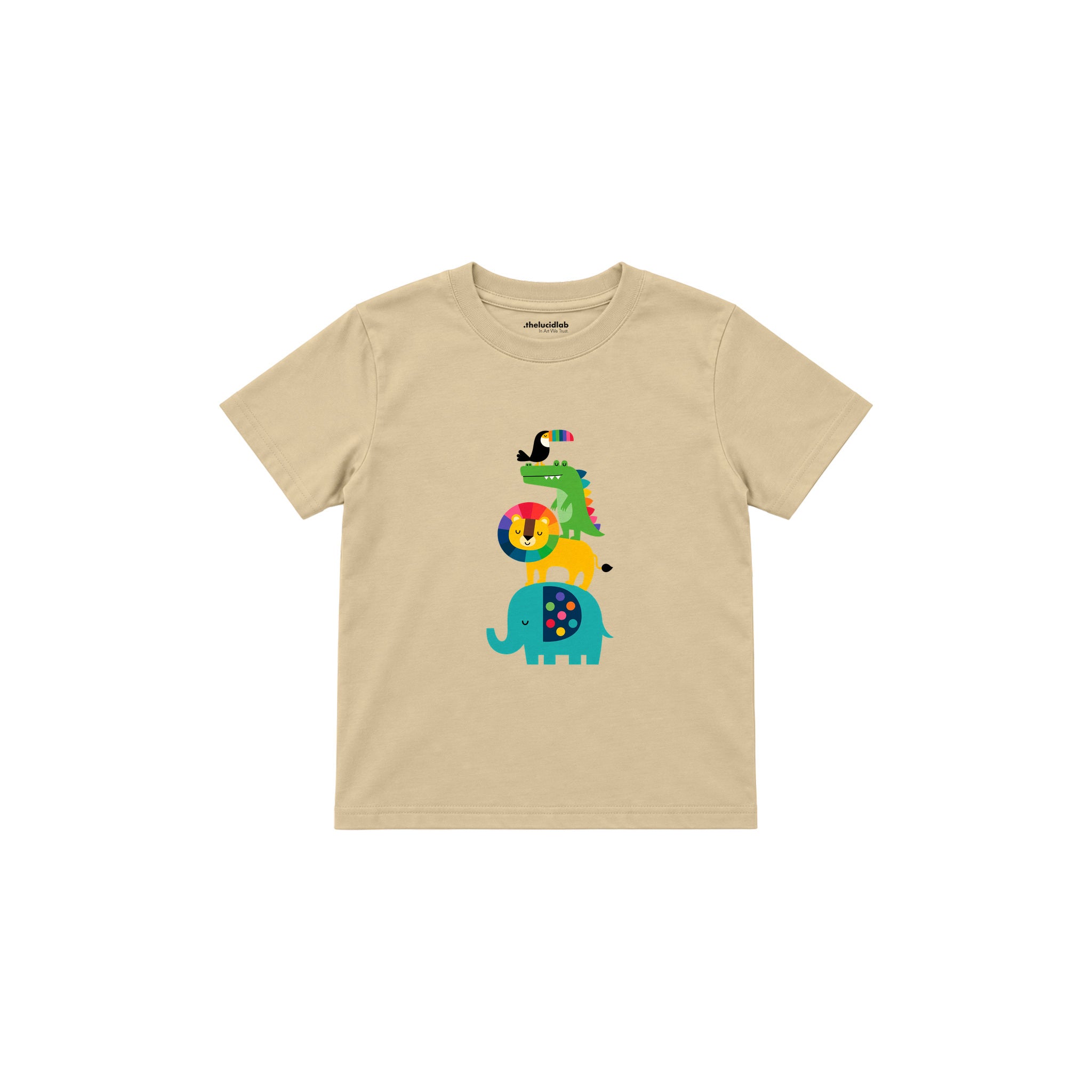 Rainbow Animal Friends Çocuk Tişört — Krem — ön görünüm