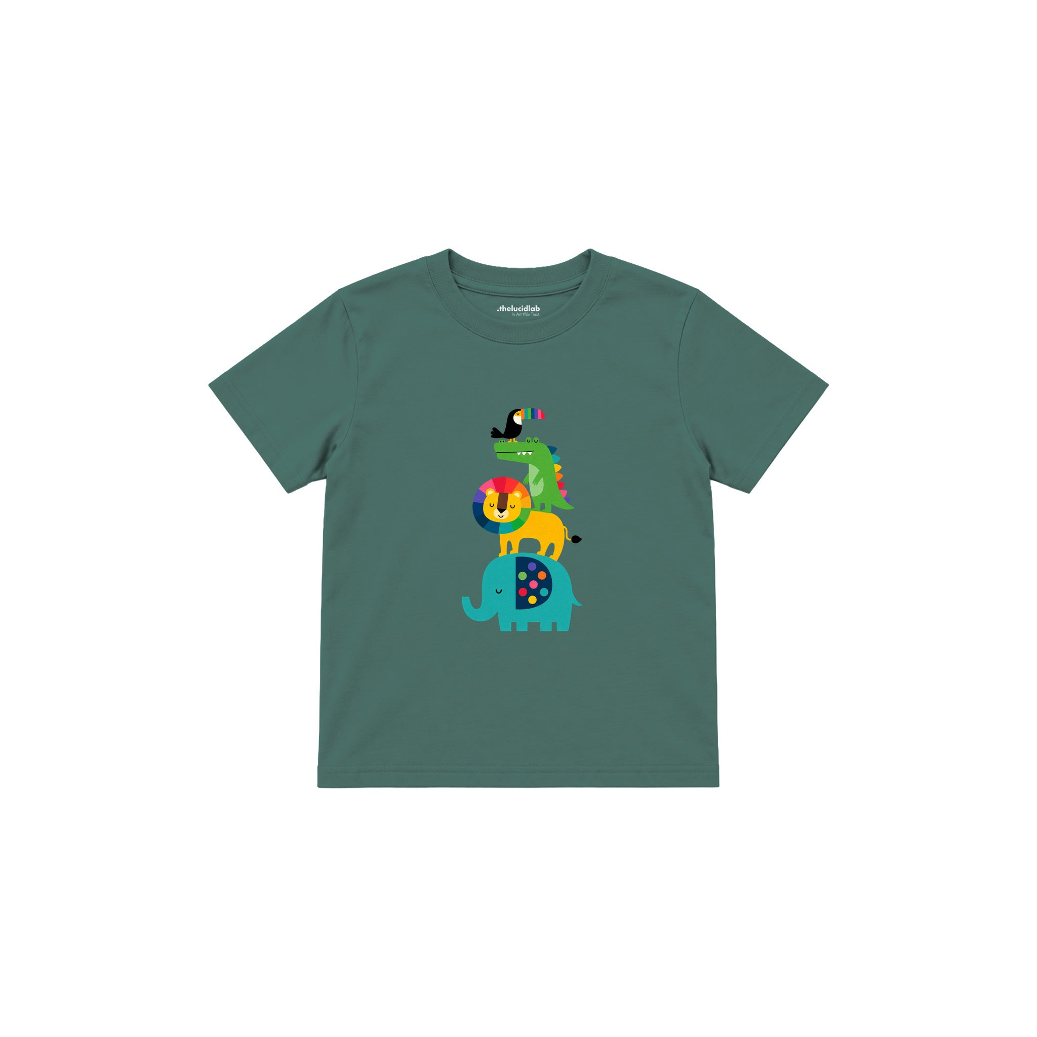 Rainbow Animal Friends Çocuk Tişört — Yeşil — ön görünüm