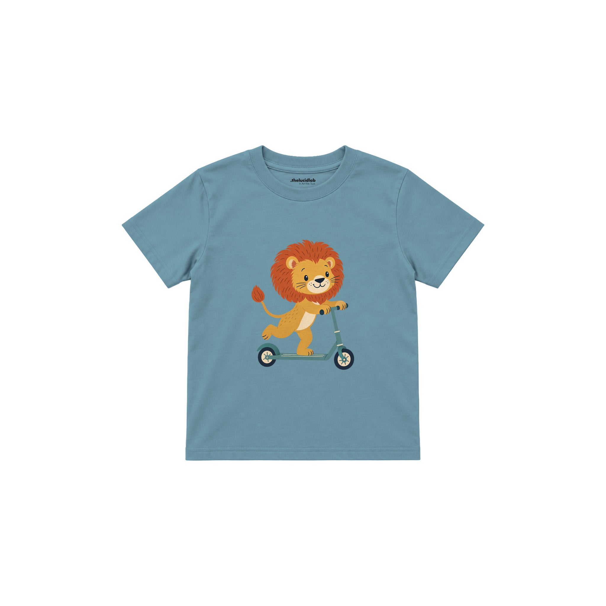 Little Scooter Lion Çocuk Tişört — Çelik Mavi — ön görünüm