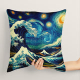 The Great Wave of Kanagawa / The Starry Night Çift Taraflı Kırlent Kılıfı 2 Adet