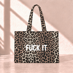 Fuck It Leopard Tote Bag Beyaz yazı