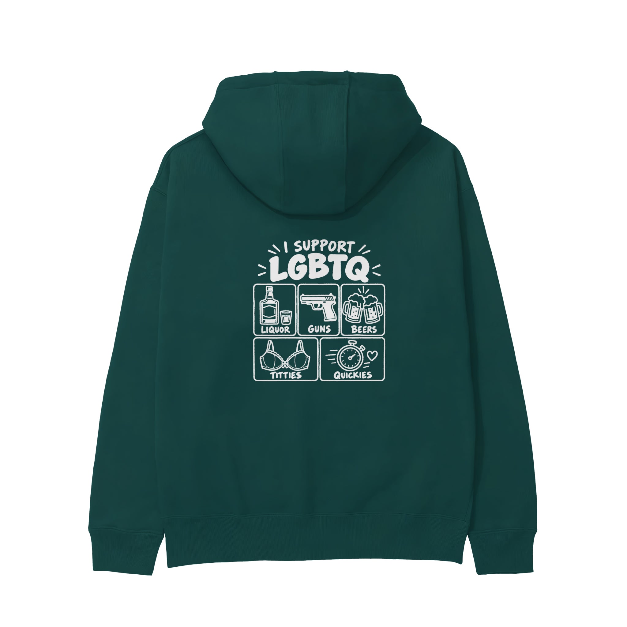I Support LGBTQ Hoodie – Koyu Yeşil – arka görünüm