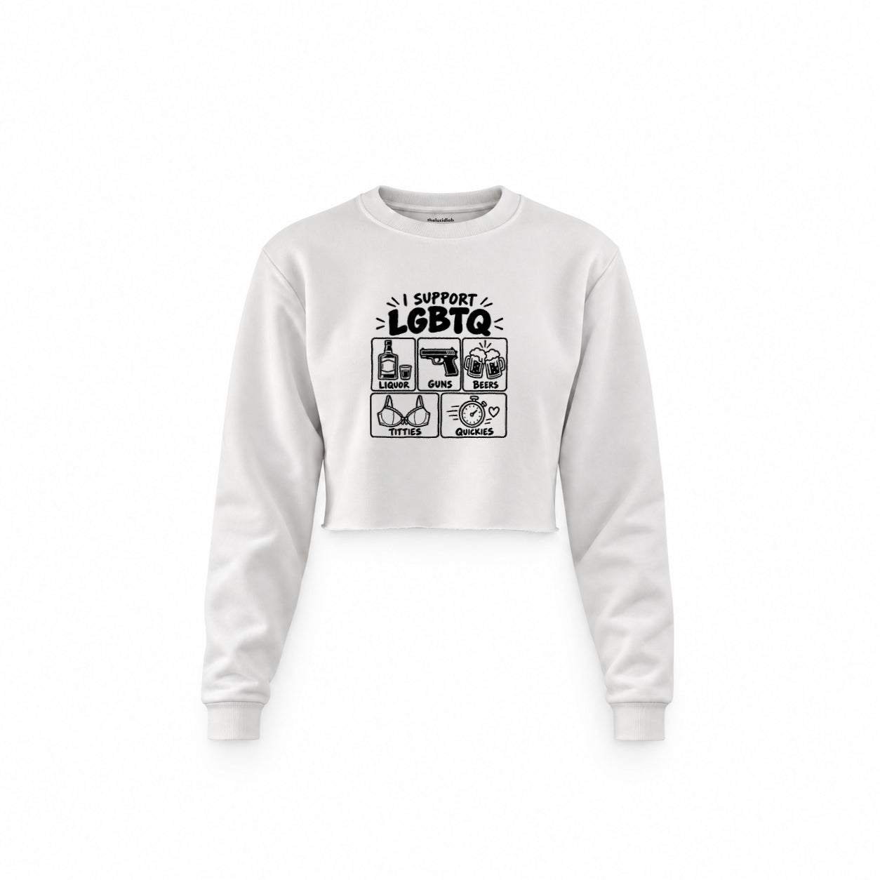 I Support LGBTQ Crop Sweatshirt – Beyaz – ön görünüm