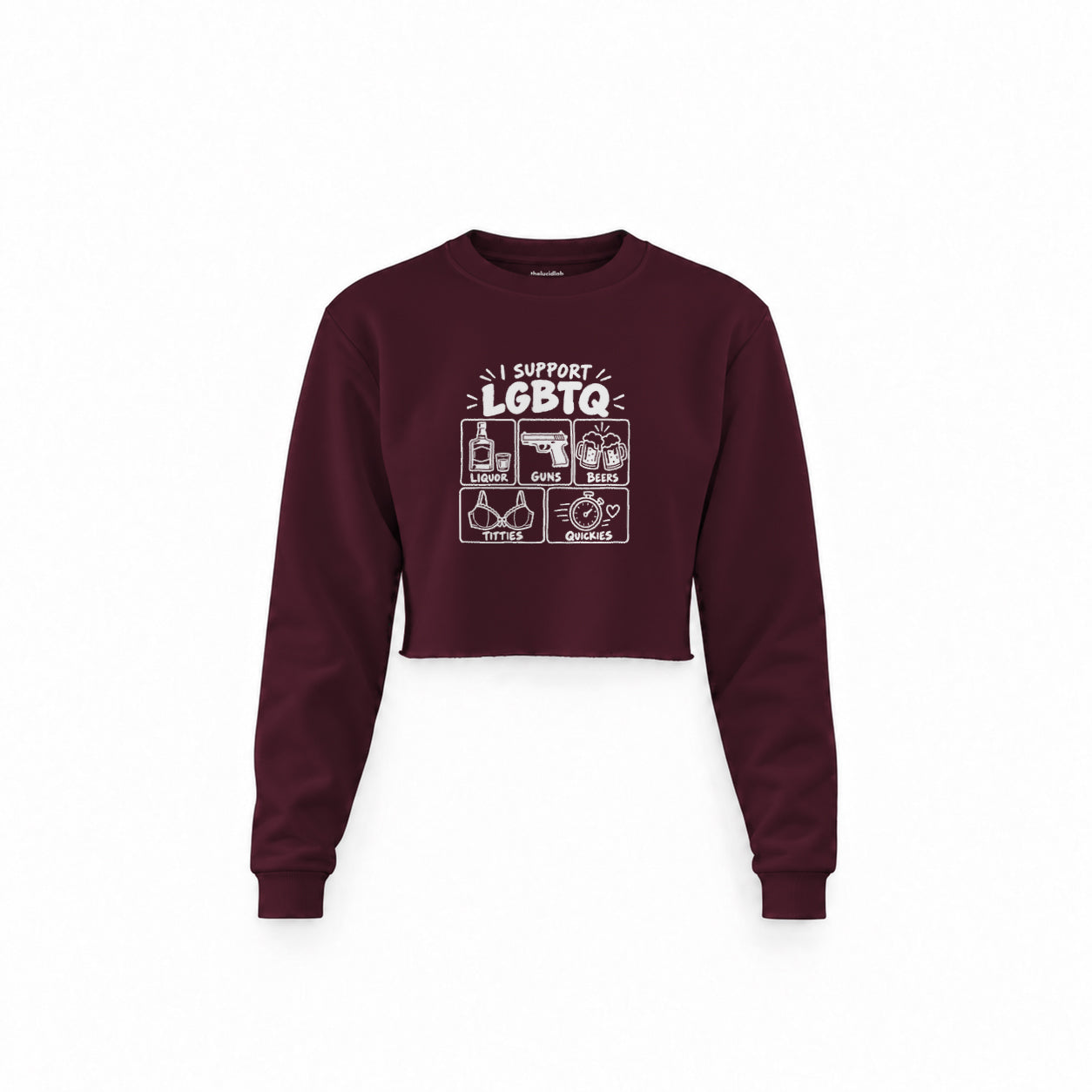I Support LGBTQ Crop Sweatshirt – Bordo – ön görünüm