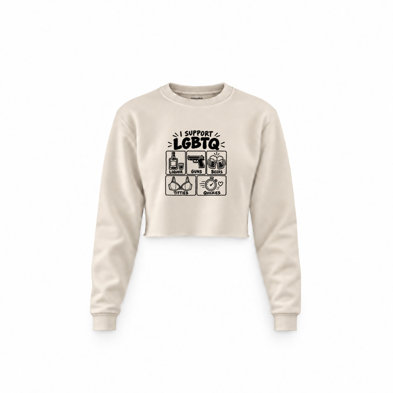 I Support LGBTQ Crop Sweatshirt – Krem – ön görünüm