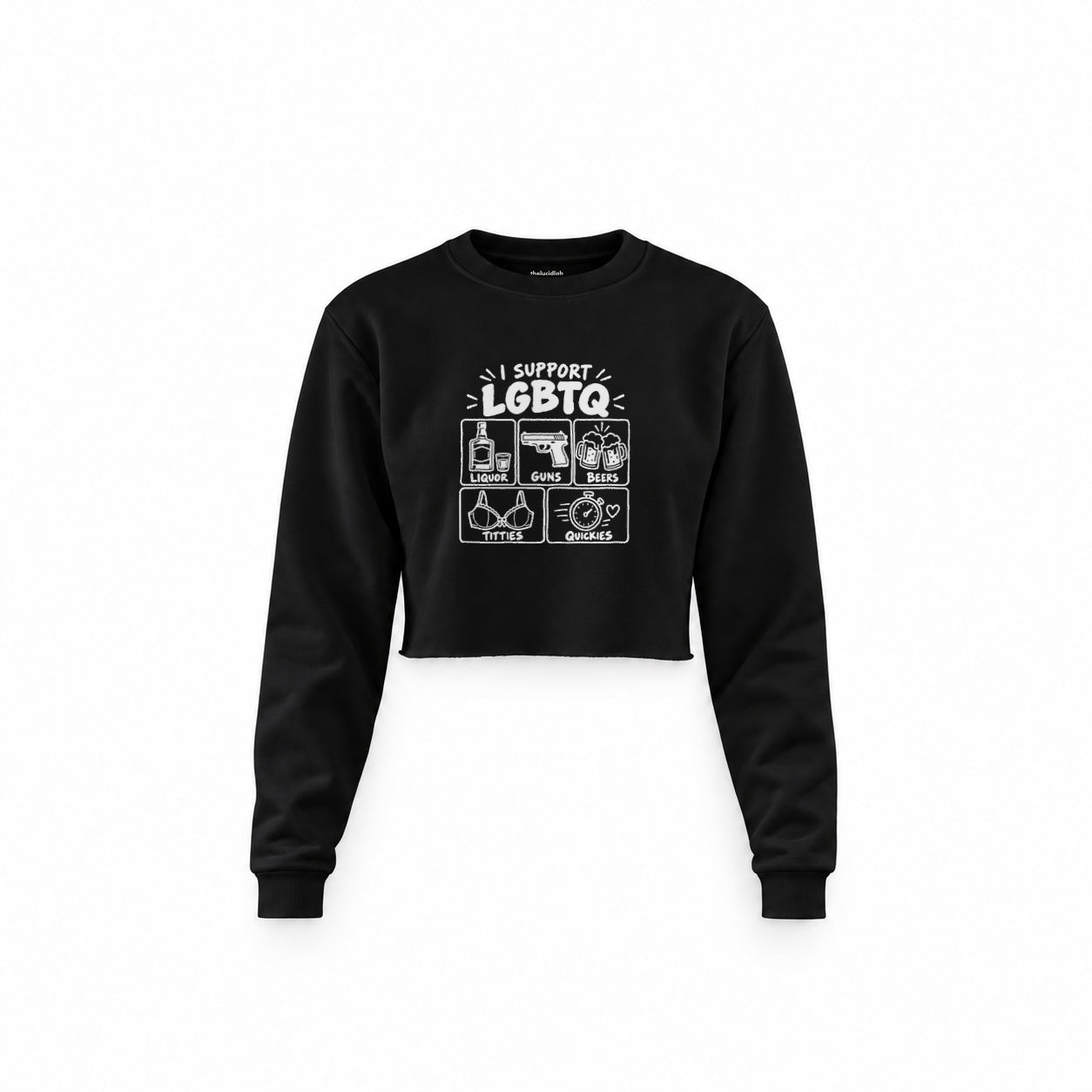 I Support LGBTQ Crop Sweatshirt – Siyah – ön görünüm