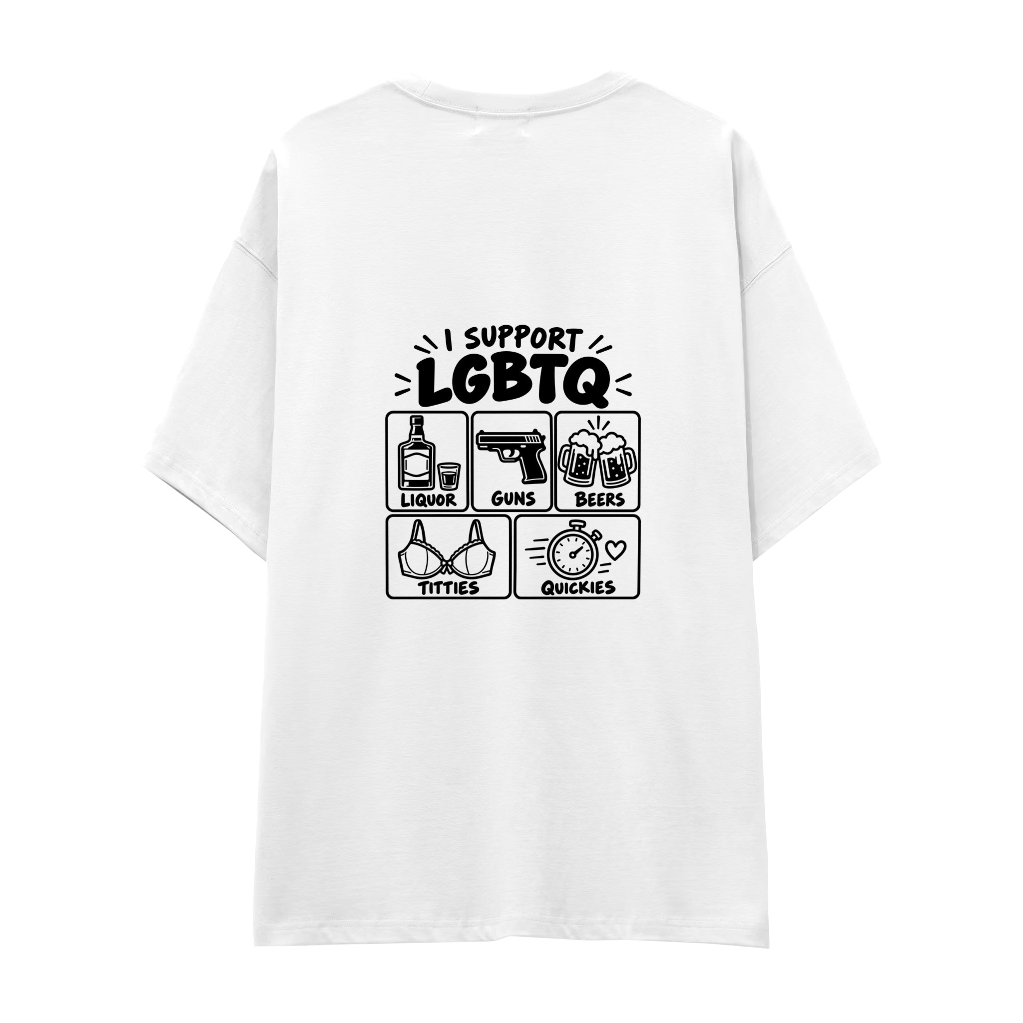 I Support LGBTQ Oversize Tişört — Beyaz — arka görünüm