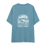 I Support LGBTQ Oversize Tişört — Çelik Mavi — arka görünüm