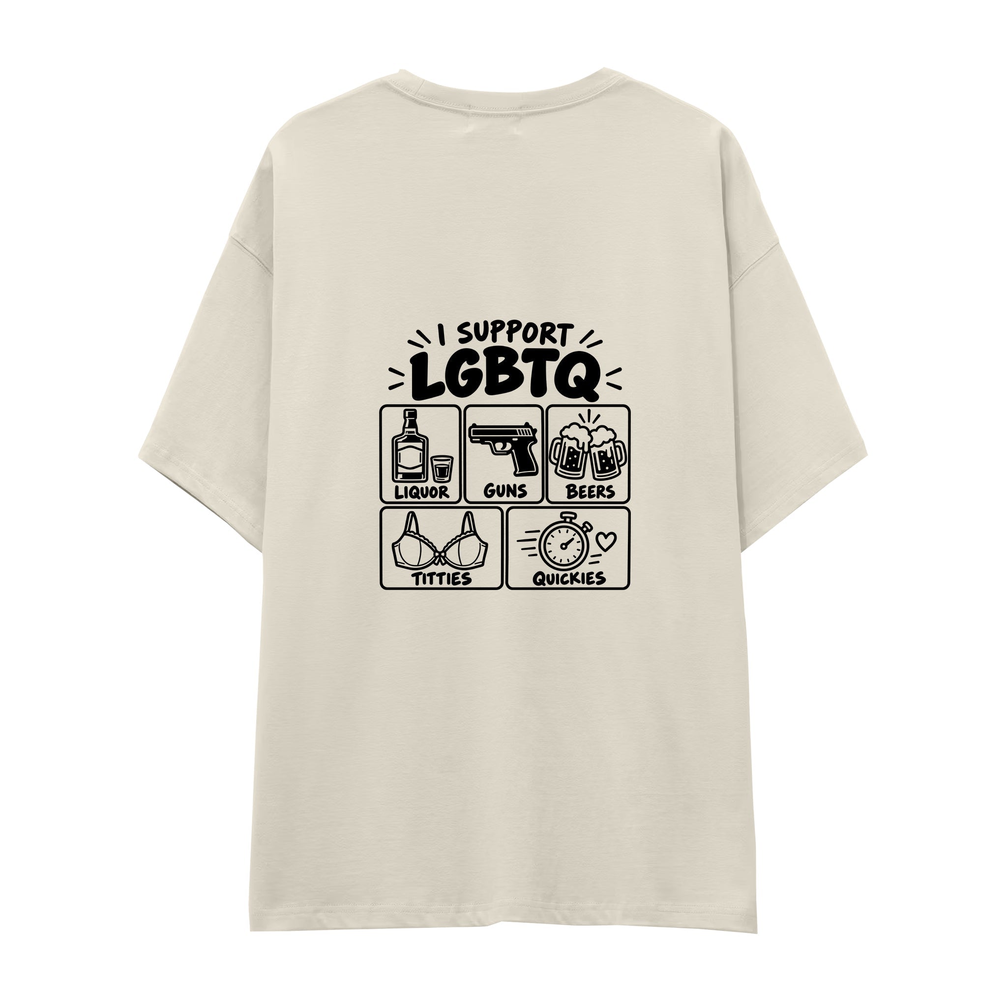 I Support LGBTQ Oversize Tişört — Ekru — arka görünüm