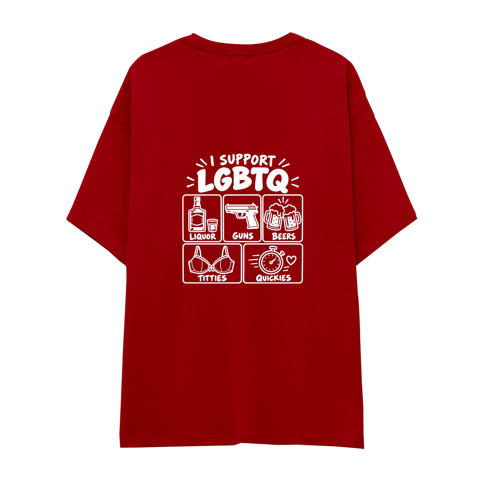 I Support LGBTQ Oversize Tişört — Kırmızı — arka görünüm