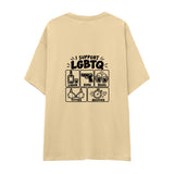 I Support LGBTQ Oversize Tişört — Krem — arka görünüm