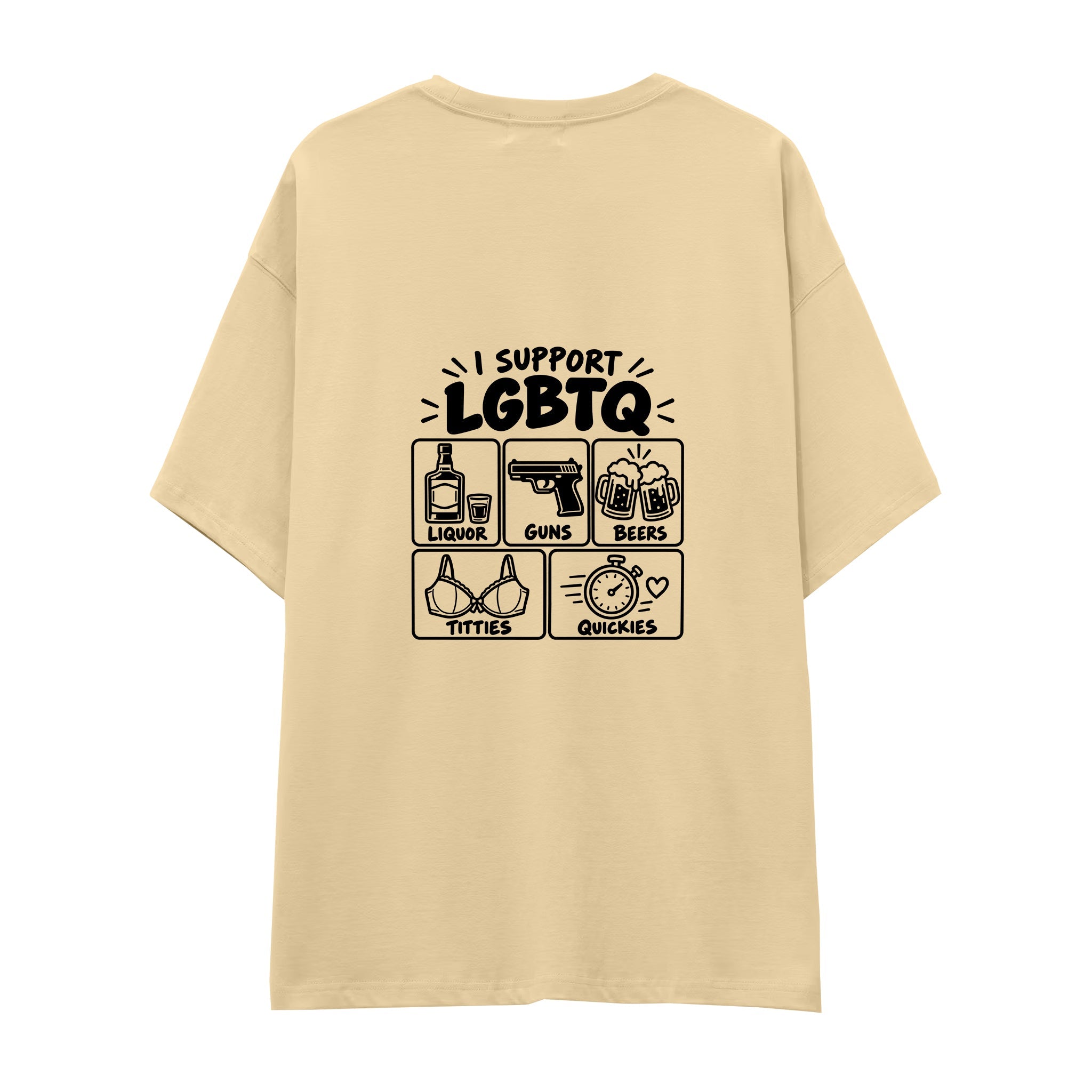 I Support LGBTQ Oversize Tişört — Krem — arka görünüm