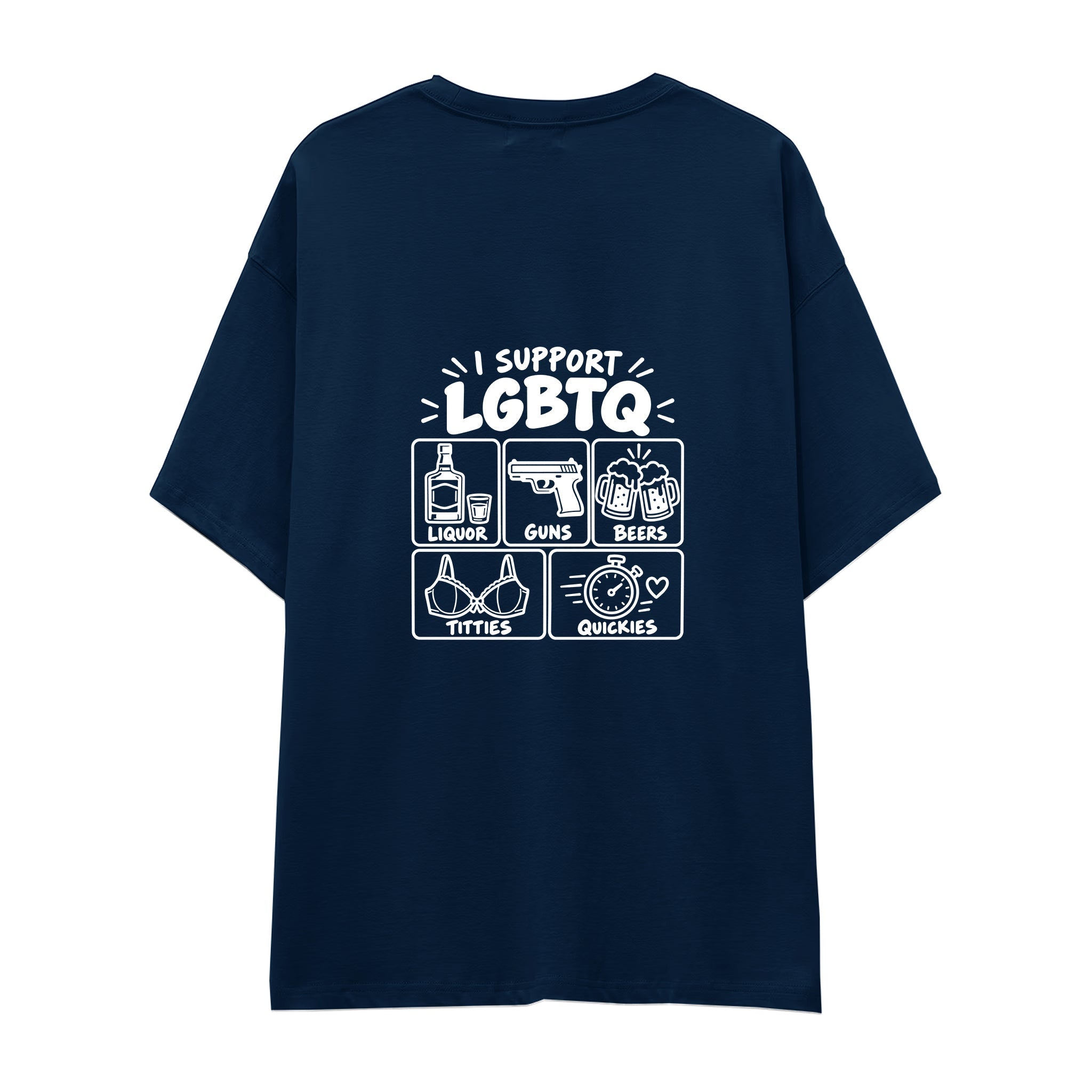 I Support LGBTQ Oversize Tişört — Lacivert — arka görünüm
