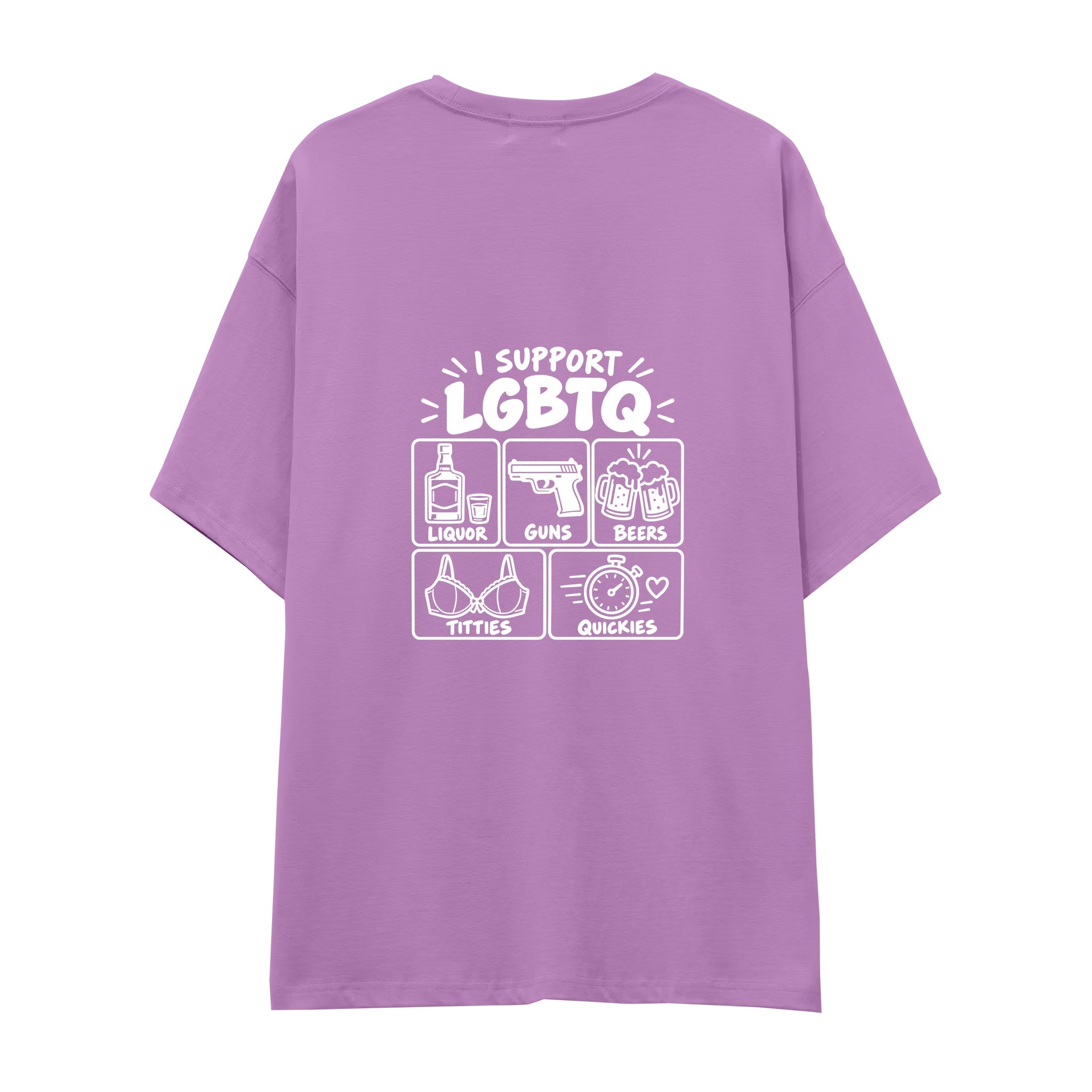 I Support LGBTQ Oversize Tişört — Lila — arka görünüm