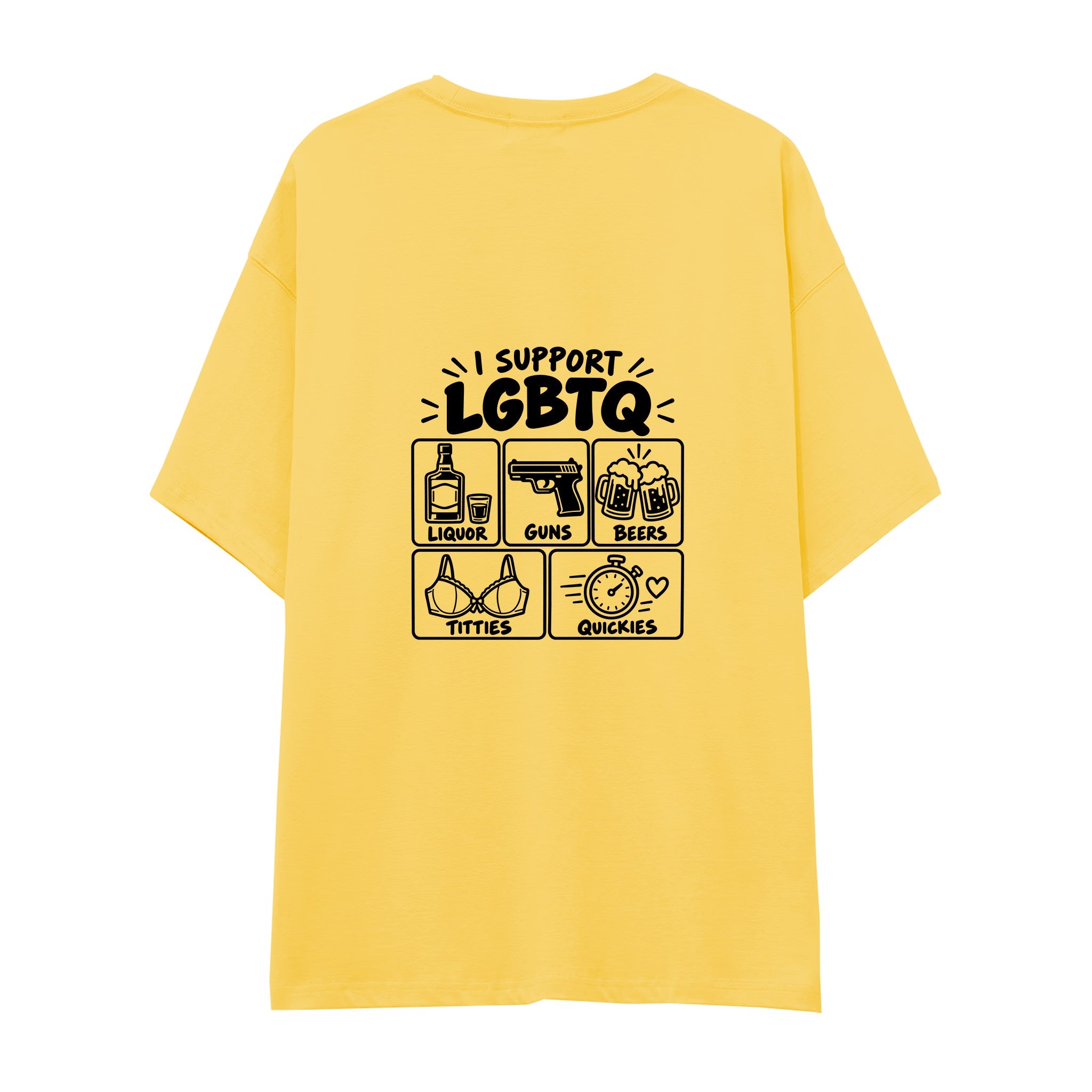 I Support LGBTQ Oversize Tişört — Sarı — arka görünüm