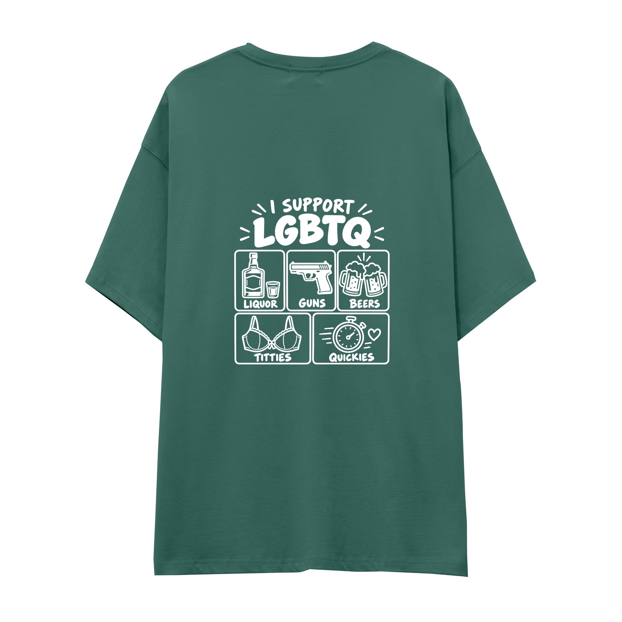 I Support LGBTQ Oversize Tişört — Yeşil — arka görünüm