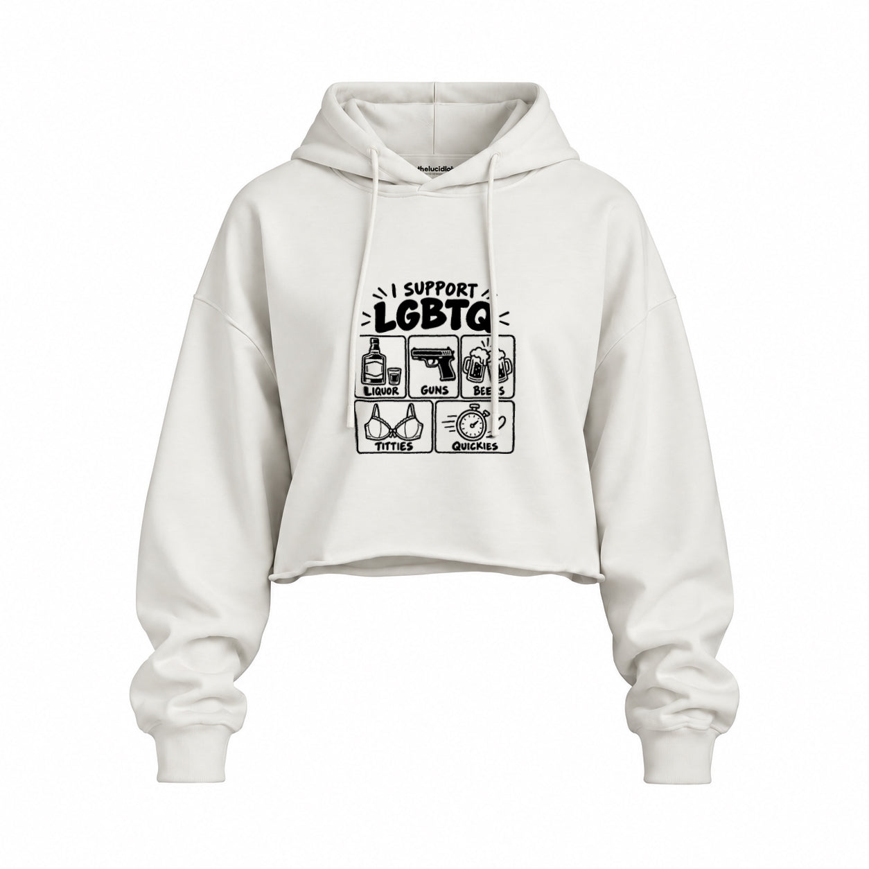 I Support LGBTQ Oversize Crop Hoodie – Beyaz – ön görünüm