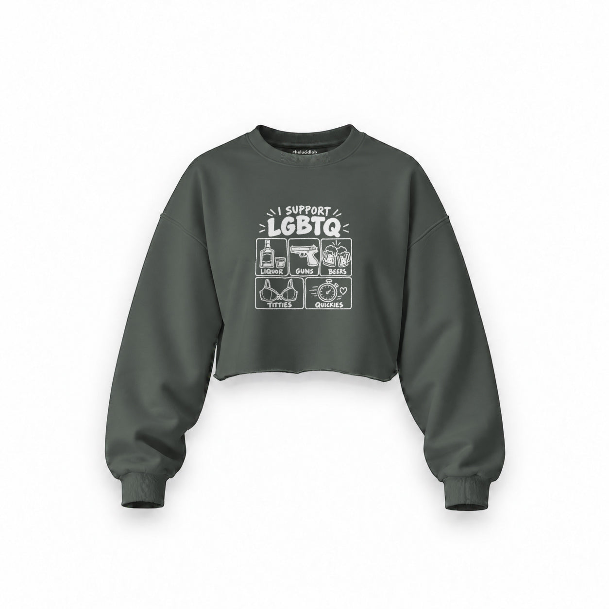 I Support LGBTQ Oversize Crop Sweatshirt – Antrasit – ön görünüm