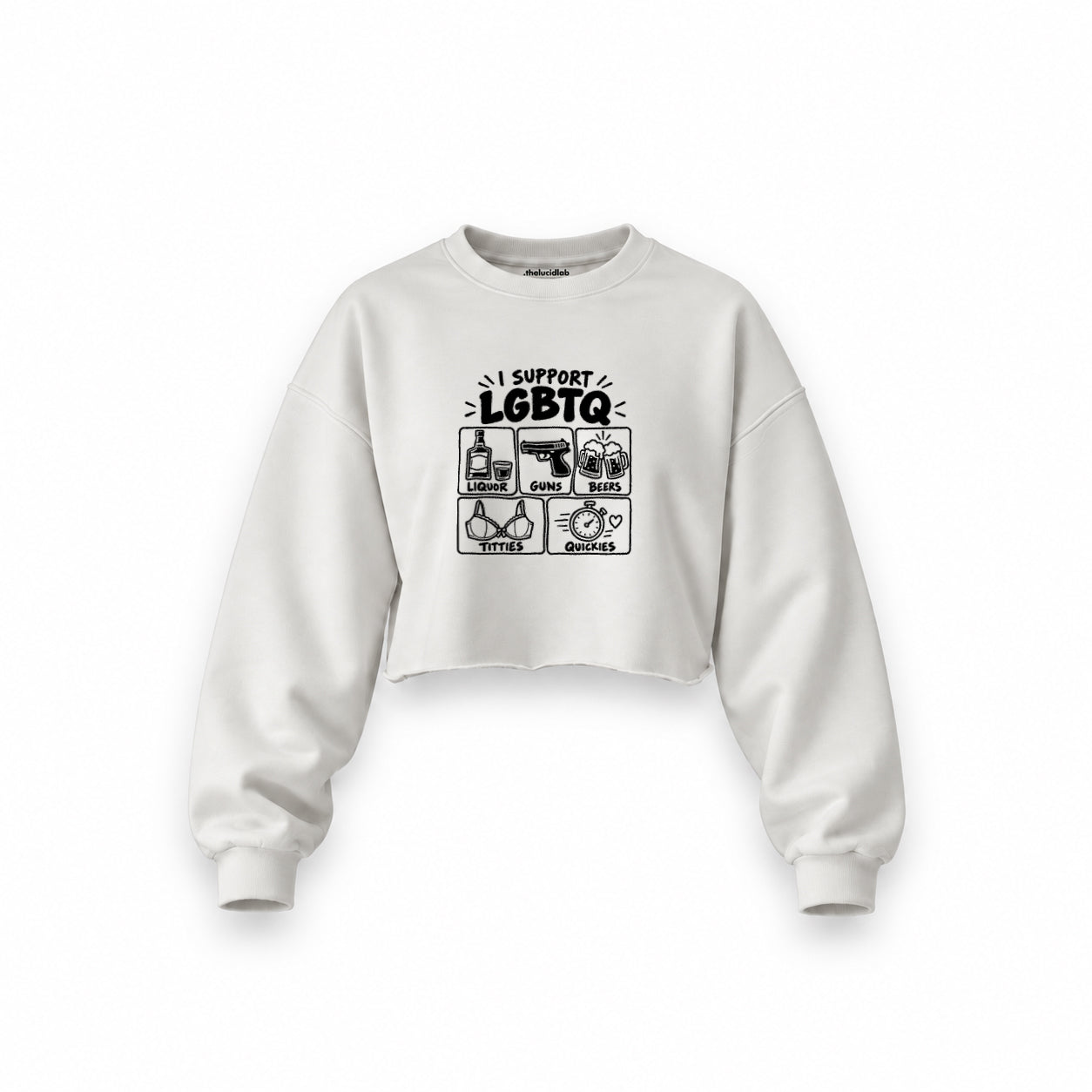 I Support LGBTQ Oversize Crop Sweatshirt – Beyaz – ön görünüm