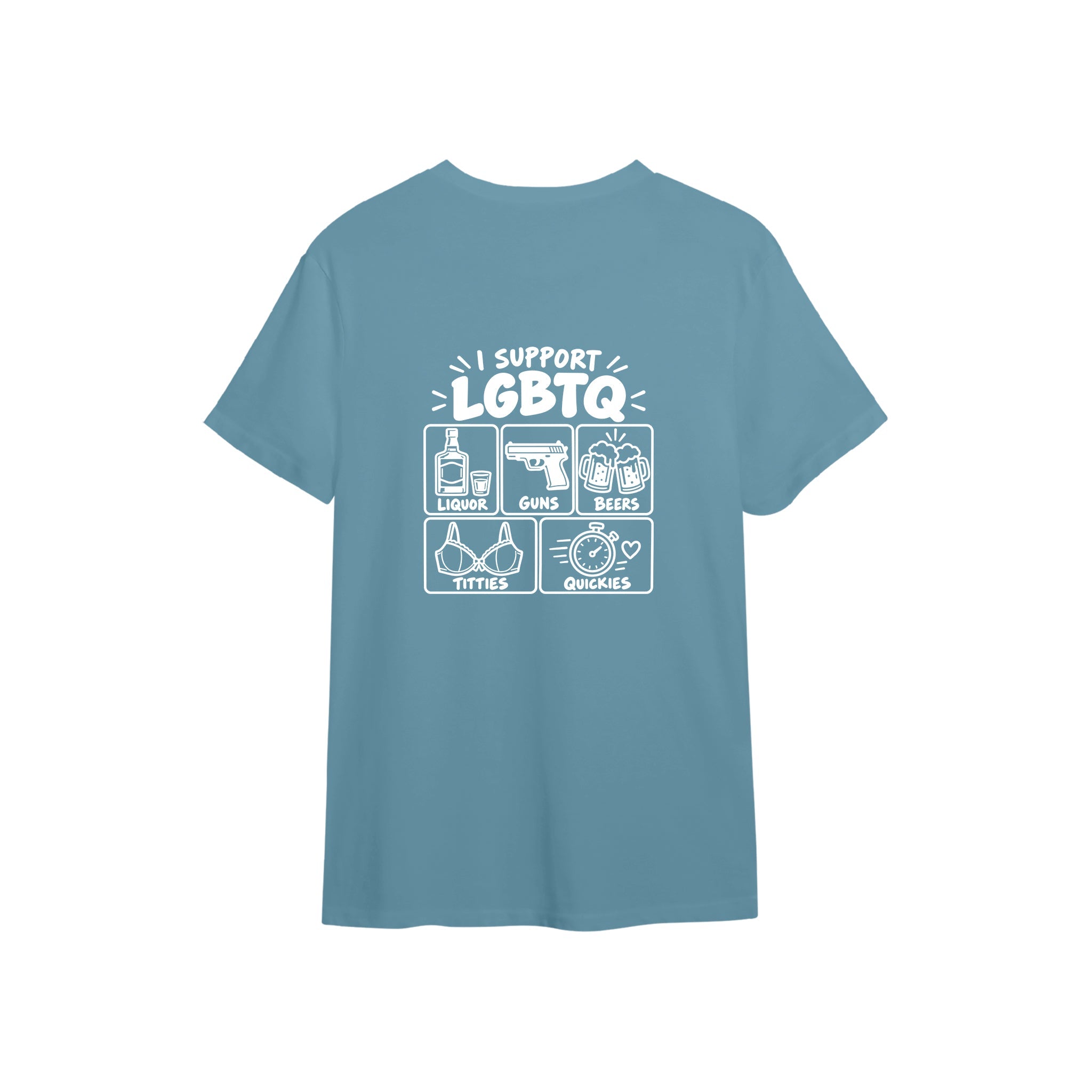 I Support LGBTQ Tişört — Çelik Mavi — arka görünüm