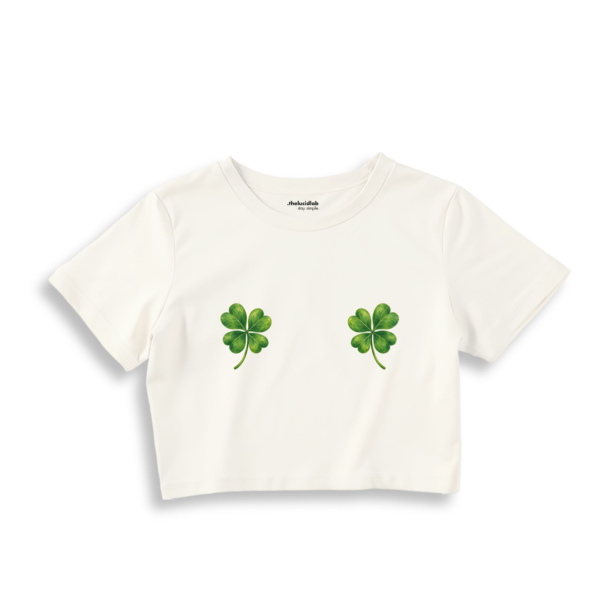 Lucky Twins Crop Tişört - Ekru - ön görünüm