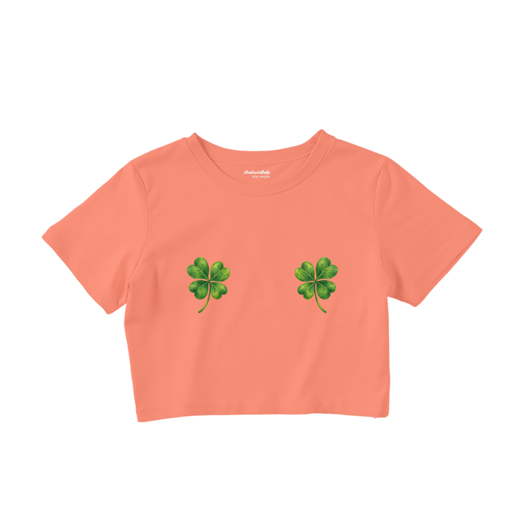 Lucky Twins Crop Tişört - Somon - ön görünüm